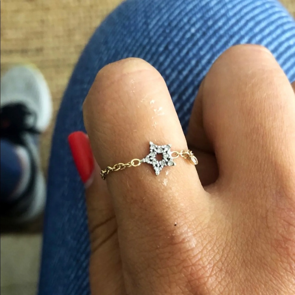14K chain diamond star ring